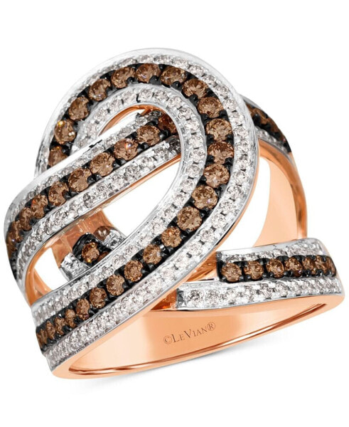 Chocolatier® Chocolate Diamond & Vanilla Diamonds Interlocking Swirl Ring (1-1/2 ct. t.w.) in 14k Rose Gold