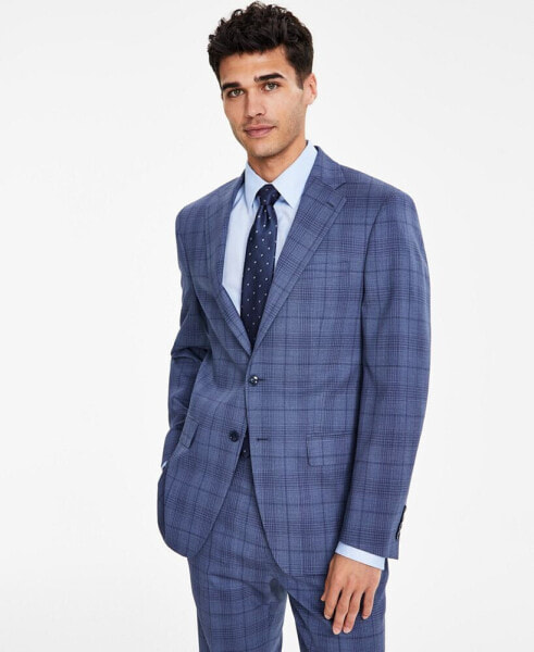 Men's Slim-Fit Wool Blend Stretch Plaid Suit Separate Jacket