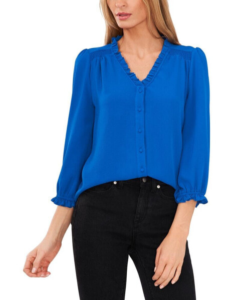 Women's Ruffled Button Front 3/4-Sleeve Blouse