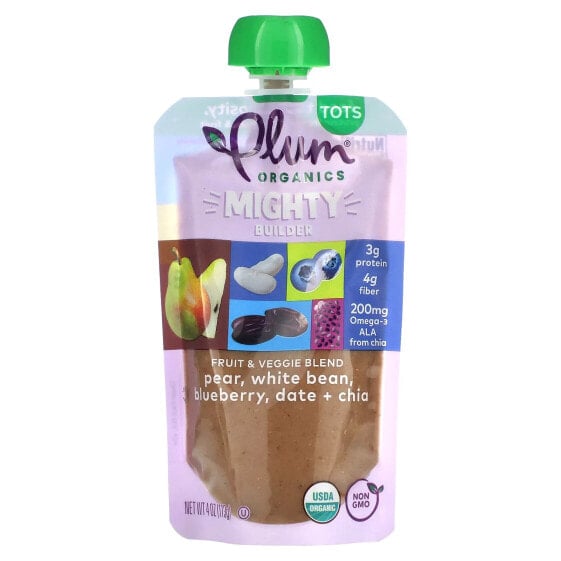 Пюре для детей Plum Organics Mighty Builder Фруктово-овощной смесь, Бобы, Груша, Чиа, Чернослив, Черника, 113 г