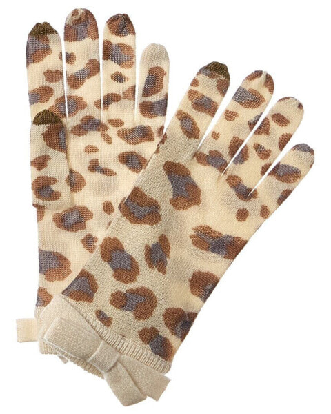 Forte Cashmere Fashion Leopard Bow Cashmere Gloves Women's Brown