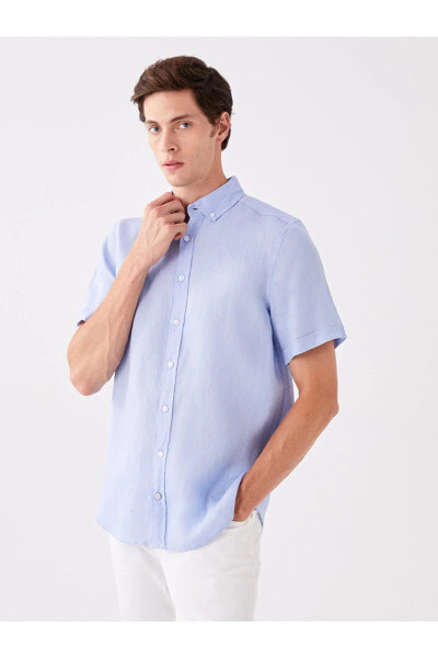 Рубашка мужская LC Waikiki SOUTHBLUE Regular Fit Коротким рукавом из льна 100%Кетен