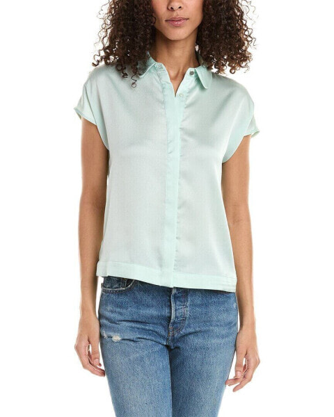 T Tahari Hidden Placket Collared Shirt Women's Blue M