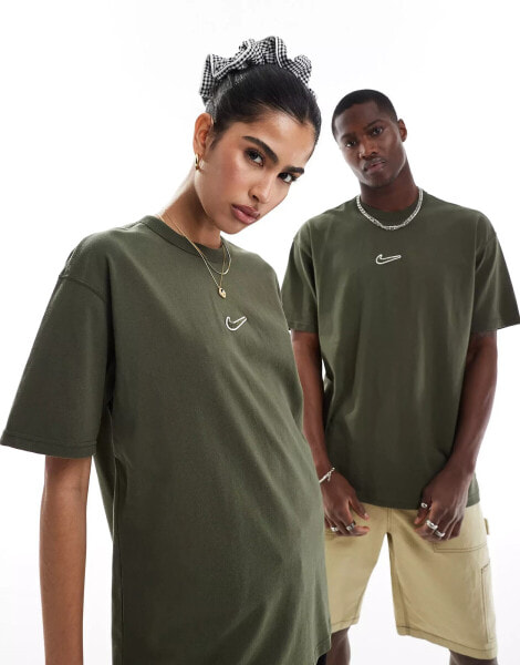 Nike oversized centre swoosh t-shirt in dark green