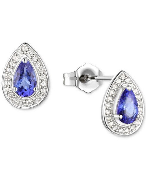 Lab-Grown Emerald (1/3 ct. t.w.) & Lab-Grown White Sapphire (1/6 ct. t.w.) Pear Halo Stud Earrings in 14k Gold-Plated Sterling Silver (Also in Tanzanite)
