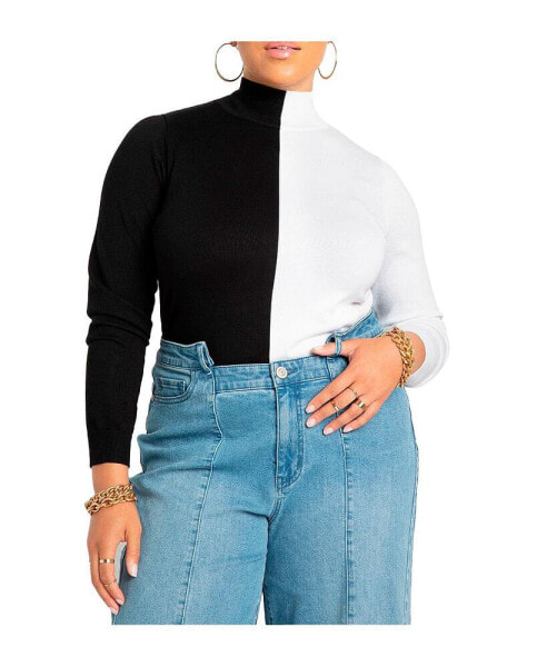 Plus Size Vertical Colorblocked Turtleneck