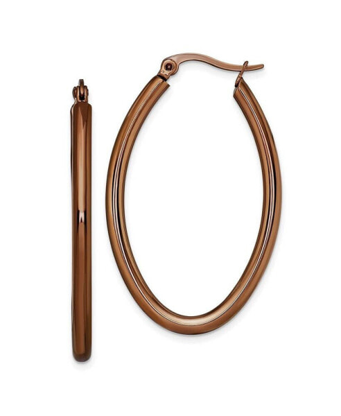 Stainless Steel Polished Brown plated Oval Hoop Earrings