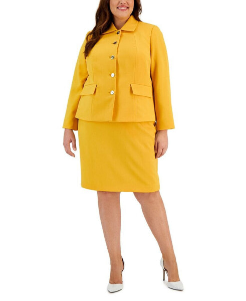 Plus Size Crepe Wing-Collar Jacket & Slim Skirt Suit