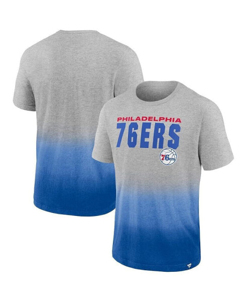 Men's Heathered Gray and Royal Philadelphia 76ers Board Crasher Dip-Dye T-shirt