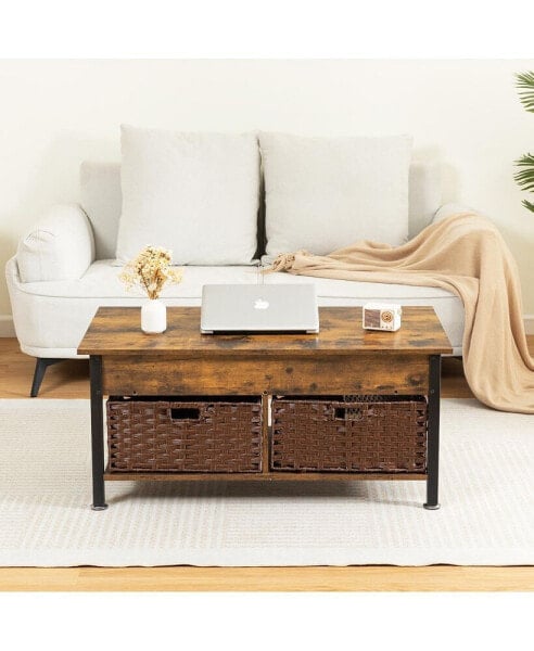 Brown Coffee Table with Lifting Desk & Storage