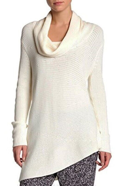 Vince Camuto Women's Asymmetrical Hem Sweater Cowl Neck Long Sleeve White Size S