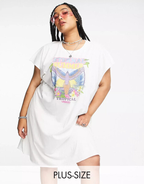 ONLY Curve band t-shirt dress in white