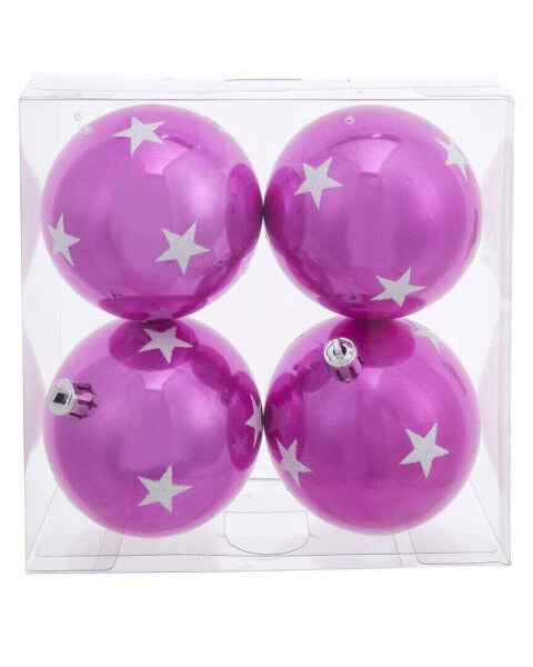 Kurt Adler Set Of 4 80Mm Plastic Balls With Star Design Ornaments Multicolor