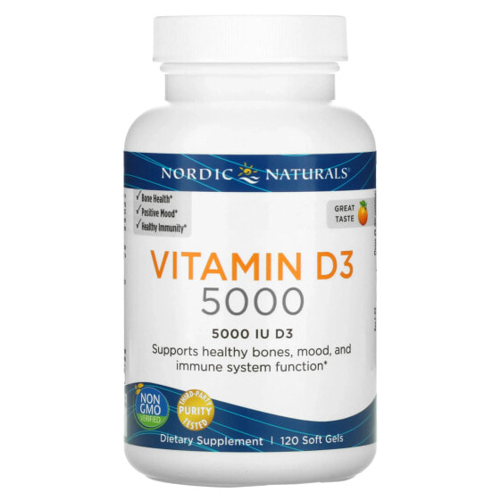 Витамин D3 Nordic Naturals 5000, апельсин, 5000 МЕ, 120 гелевых капсул