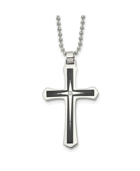 Brushed Black IP-plated CZ Cross Pendant Ball Chain Necklace