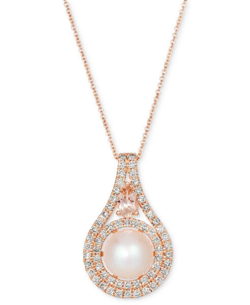 Vanilla Pearl (9mm), Peach Morganite (1/3 ct. t.w) & Nude Diamond (3/4 ct. t.w.) 18" Pendant Necklace in 14k Rose Gold