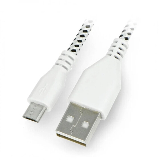 MicroUSB B - A 2.0 cable - white nylon braid - 1m