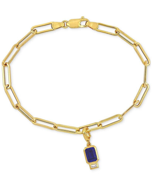 Lab-Grown Sapphire (1-5/8 ct. t.w.) & Lab-Grown White Sapphire (1/6 ct. t.w.) Single Charm Link Bracelet in Gold-Plated Sterling Silver