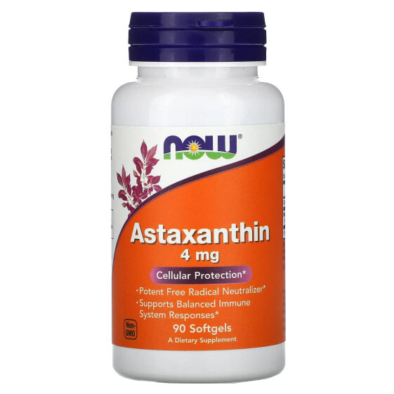 Антиоксидант NOW Astaxanthin 4 мг, 60 вегетарианских мягких капсул