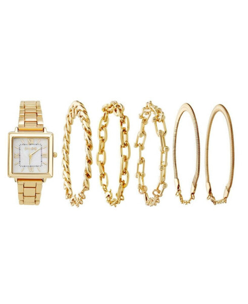 Jessica Carlye Women's Quartz Movement Gold-Tone Bracelet Analog Watch, 29mm with Stackable Bracelet Set