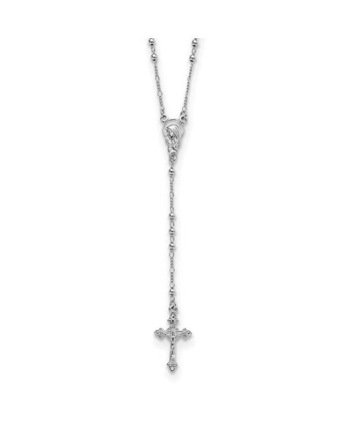 Sterling Silver Polished Beaded Rosary Pendant Necklace 24"