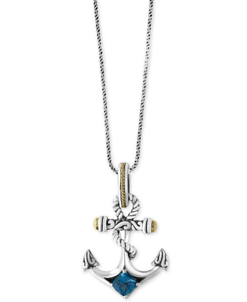 EFFY Collection eFFY® Balissima Blue Topaz Anchor Pendant Necklace (7/8 ct. t.w.) in Sterling Silver and 18k Gold