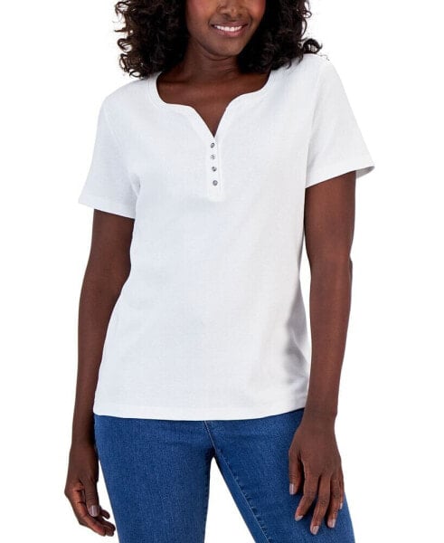 Petite Cotton Henley Top, Created for Macy's