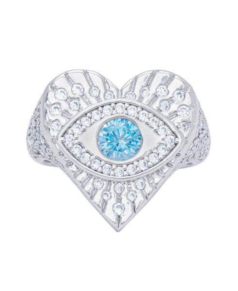 Cubic Zirconia Evil Eye Heart Silver Plate Ring