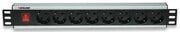 Intellinet 19" Rackmount 8-Way Power Strip - German Type - With On/Off Switch - No Surge Protection (Euro 2-pin plug) - Power bar - Black - Aluminium - 1.5U - IEC60884 - AC