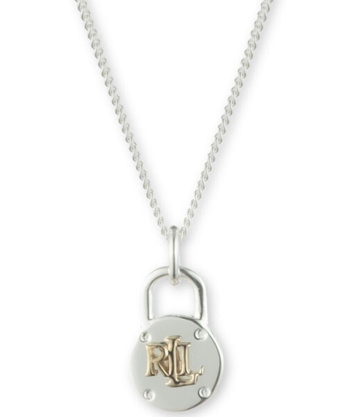 Ralph Lauren padlock Logo Choker Pendant Necklace in Sterling Silver & 18k Gold-Plate, 14" + 3" extender