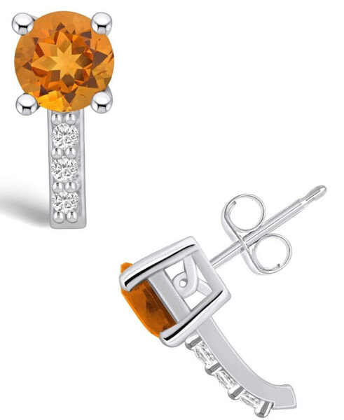 Citrine (1-1/2 ct. t.w.) and Diamond (1/8 ct. t.w.) Stud Earrings in 14K White Gold