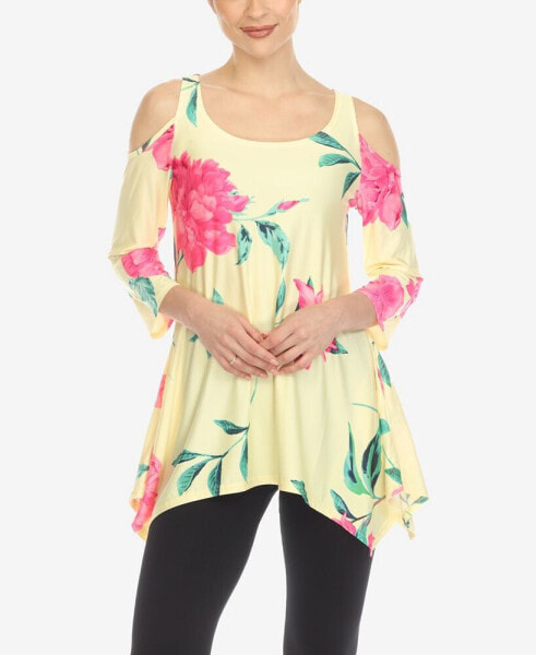 Women's Floral Printed Cold Shoulder Tunic Top