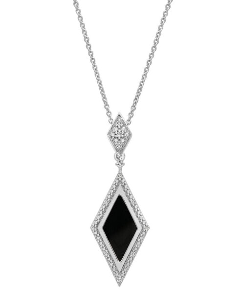 Onyx & Diamond (1/20 ct. t.w.) Geometric Framed Pendant Necklace in Sterling Silver, 16" + 2" extender