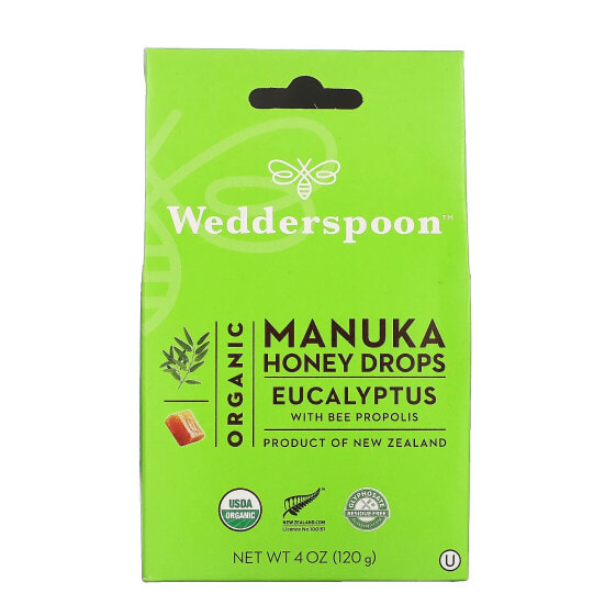 Wedderspoon, Органические капли из меда манука, эвкалипт и пчелиный прополис, 120 г (4 унции)