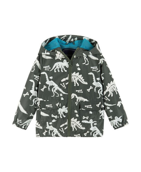 Toddler Boys Grey Dino Print Color Change Raincoat