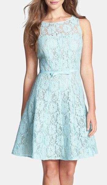 Taylor 191654 Womens Floral Lace Sleeveless Fit & Flare Dress Blue Size 10