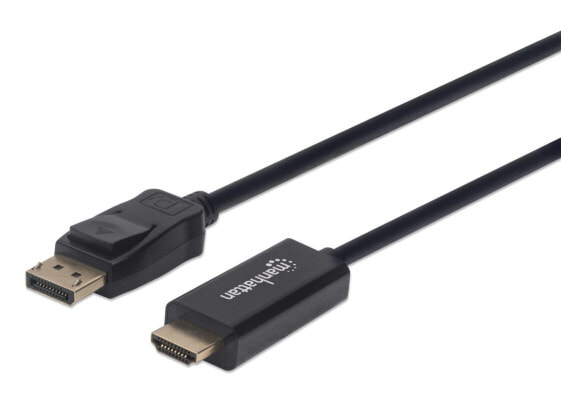Manhattan DisplayPort 1.2 to HDMI Cable - 4K@60Hz - 1m - Male to Male - DP With Latch - Black - Not Bi-Directional - Three Year Warranty - Polybag - 1 m - DisplayPort - HDMI - Male - Male - Straight