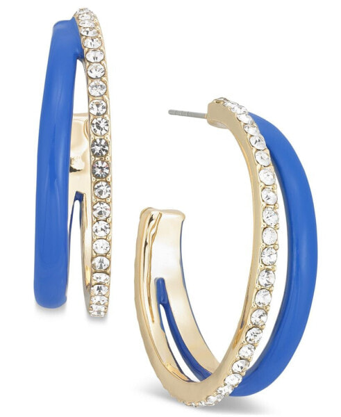 Gold-Tone Medium Pavé & Color Split C-Hoop Earrings, 1.3", Created for Macy's