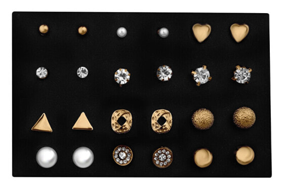 Набор изящных позолоченных серег - Золотые гвоздики (12 пар)