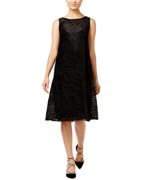 Alfani Women's Velvet Burnout A Line Dress Optic Dimension Black 4