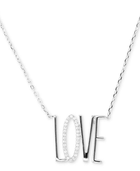 Cubic Zirconia LOVE Pendant Necklace, 16" + 2" extender