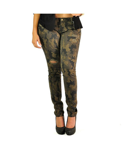 Джинсы женские Poetic Justice Curvy Fit Camo Printed Stretch Twill Destroyed Low Rise Skinny