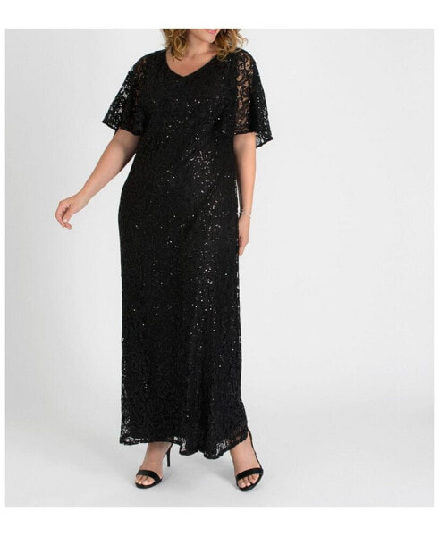 Women's Plus Size Celestial Cape Sleeve Sequined Lace Gown