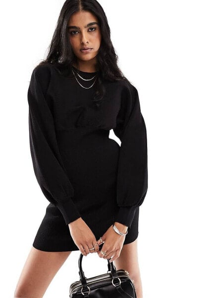 Y.A.S structured ribbed knitted jumper dress in black