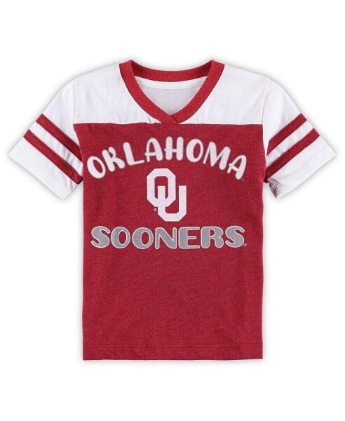 Girls Toddler Crimson, White Oklahoma Sooners Piecrust Promise Striped V-Neck T-shirt