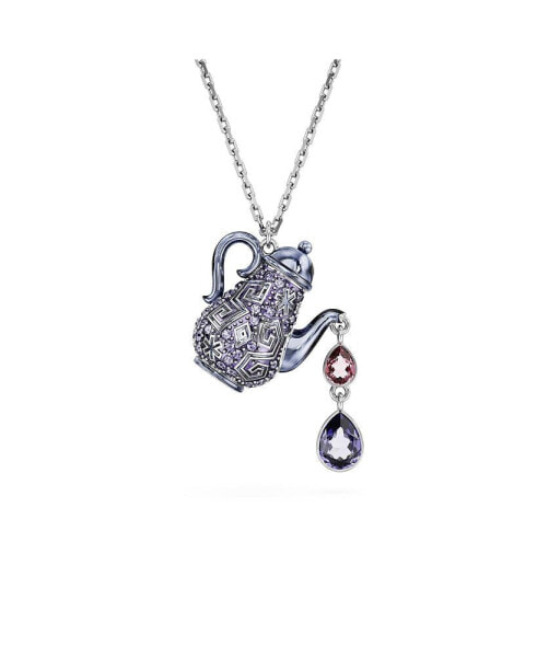 Swarovski teapot, Purple, Rhodium Plated Alice In Wonderland Pendant Necklace