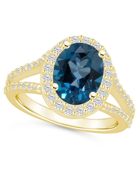 London Blue Topaz (3-5/8 ct. t.w.) and Diamond (3/4 ct. t.w.) Halo Ring in 14K Yellow Gold
