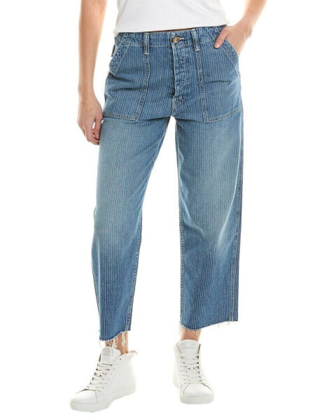 Mother Denim Patch Pocket Private On The Right Track Linen-Blend Ankle FrayJean