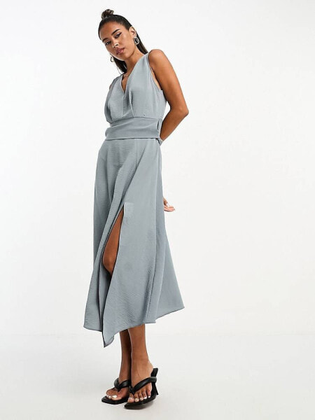 ASOS DESIGN sleeveless v-neck dress with d-ring back detail in grey