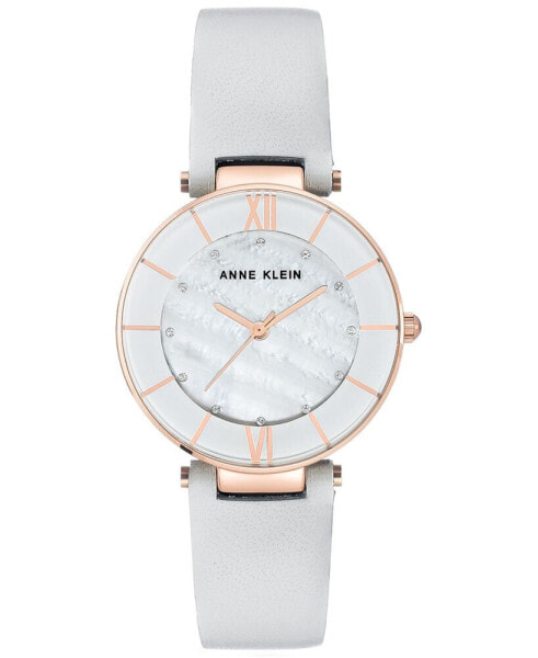 Women's Light Gray Leather Strap Watch 32mm